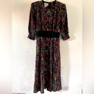 L.G. Star Vintage Padded Hunter Green Paisley Maxi Dress Size 16